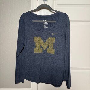 Nike | Distressed Michigan Wolverines Long-Sleeve Tee | Navy Blue | Size: L